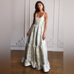 V. Chapman Blue and Gold Floral Maxi Dress